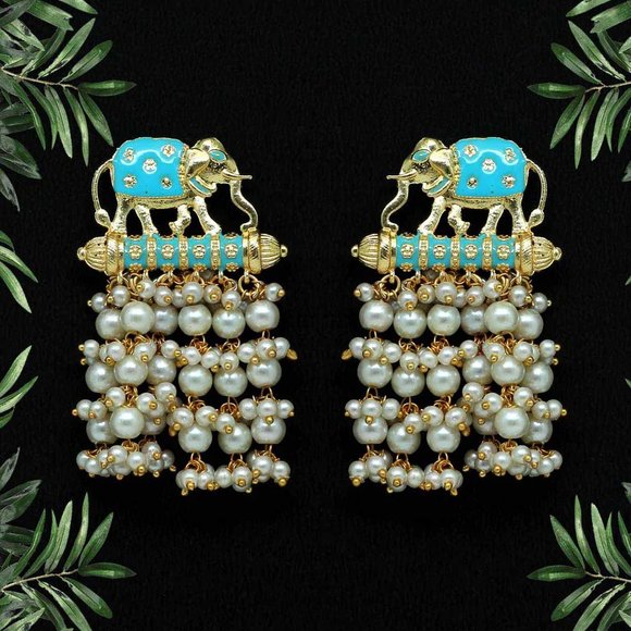 Jewelry - Blue Kundan Meenakari Earrings